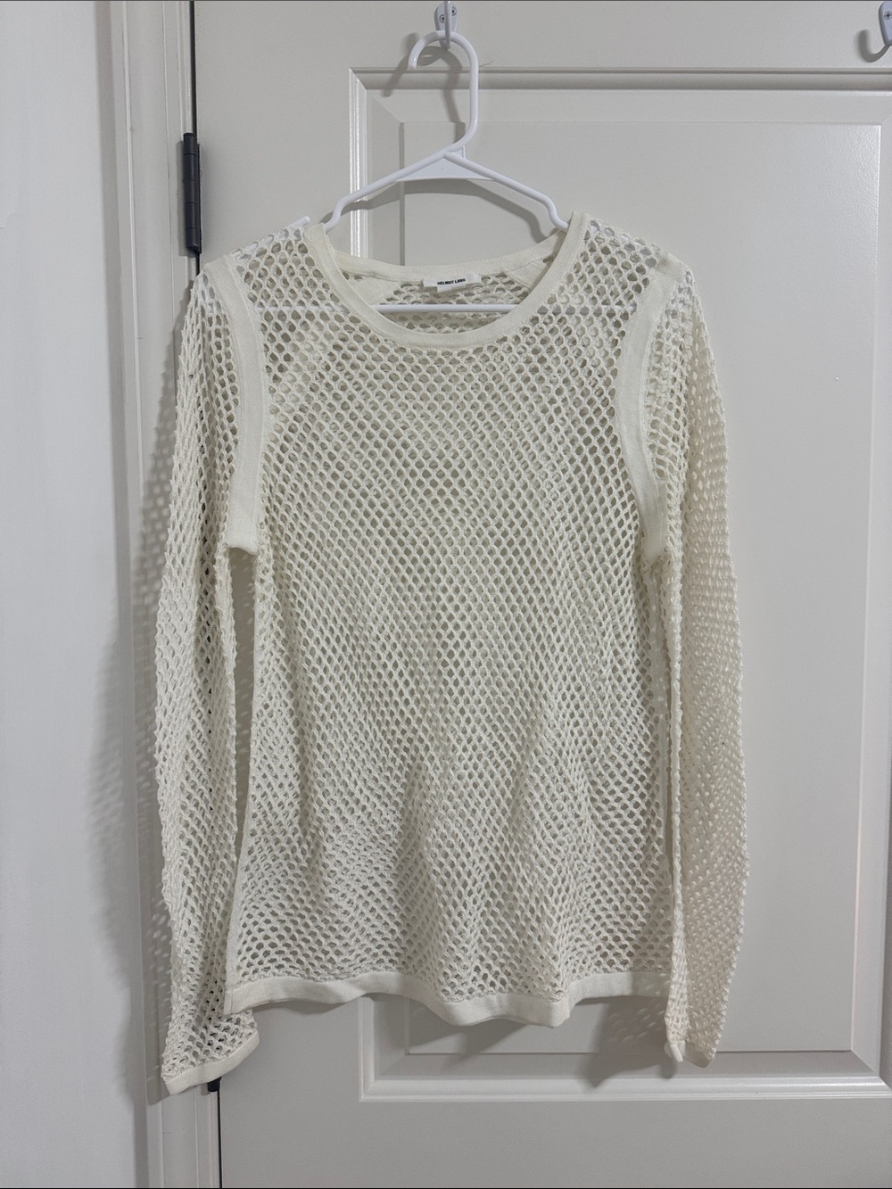 Helmut Lang Ivory Open-Mesh Crewneck Sweater